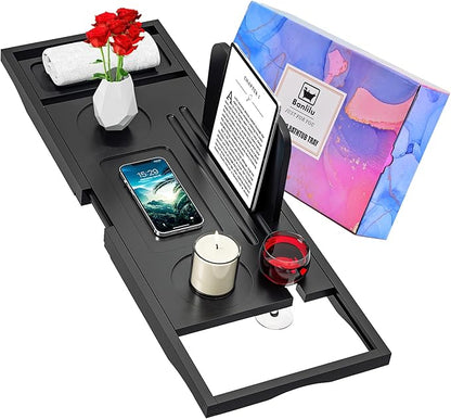 Premium Bathtub Caddy Tray Black - Bath Tray - Bath Tub Tray Table for Bathtub - Bath Caddy Tray for Bathtub, Expandable Size, Fits Most Bath Tubs
