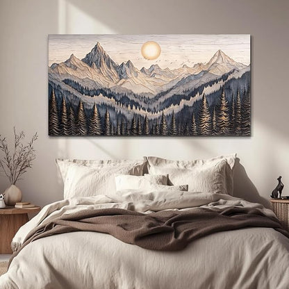 MHARTK66 Abstract Mountain Landscape Wall Painting Wall Art For Living Room Bedroom Wall Decor Office Modern Pictures Wall Decor Sunrise Forest Large Canvas Prints Hanging Modern Home Decorations