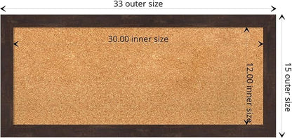 Amanti Art Natural Cork Board for Wall, 15x33 Vision Board with Brown Wood Frame, Medium Corkboard Office Decor for Home Organization, Rustic Farmhouse Corkboard Pinboard to display items for home