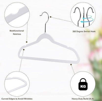 Quality 13.78-Inch Slim Plastic Hangers – 30 Pack – Cream White – Non-Velvet, Non-Flocked, Thin Space-Saving Design with Swivel Hook – for Kids & Petite Women