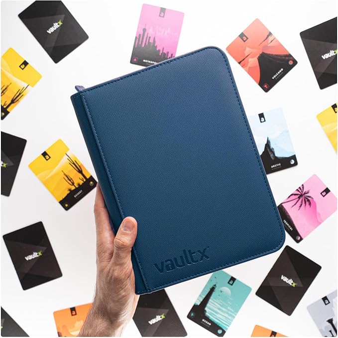 Vault X 4 Pocket Zip Binder, 160 Cards, Exo-Tec Material, 20 Side-Loading Pages (Blue)