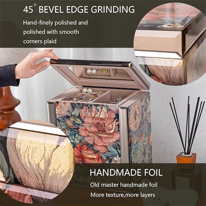 High End Glass Jewelry Box - 5 Layer Jewelry Organizer with 2-Sided Doors and Mirror - Velvet-Lined Organizer For Ring, Necklace, Earring, Bracelet Storage - Christmas Gifts For Women