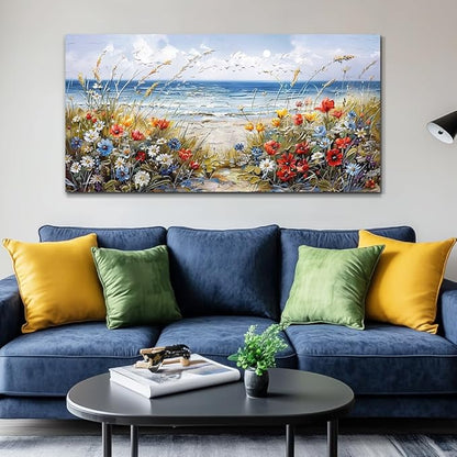 MHARTK66 Wall Decor For Living Room Large Canvas Wall Art Flowers Farmhouse Bedroom Wall Painting Office Blue Watercolor Print Nature Ocean Poster Modern Home Decorations Frames Artwork Easy Hanging