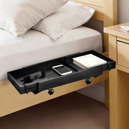 Bedside Shelf for Bed - Clamp On Nightstand Tray for Bunk Bed & College Dorm Room Essentials, Sturdy Floating Side Table Organizer with Cup Holder & Cord Slot for Top Bunk, Kids & Students