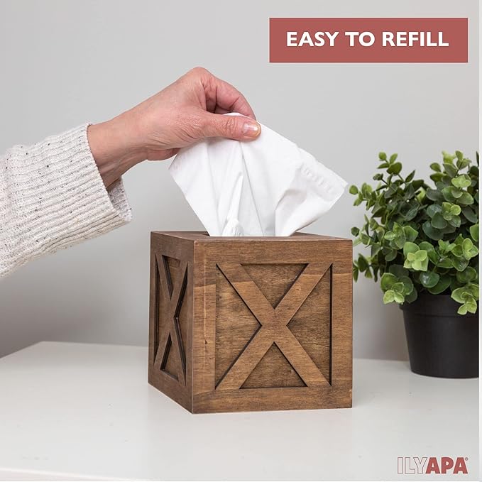 Ilyapa Wood Tissue Box Cover Farmhouse X Patterned - Rustic Farmhouse Barnwood Tissue Holder