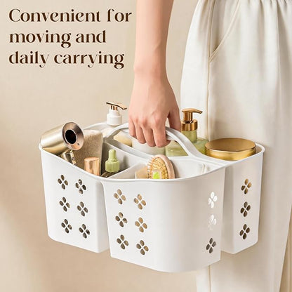 Portable Shower Caddy with Handle, Large Capacity Shower Basket Organizer, Quick-Drain Bathroom Storage Tote, Durable Plastic Shower Organizer for College Dorm, Beach, Gym, Travel Essentials, White