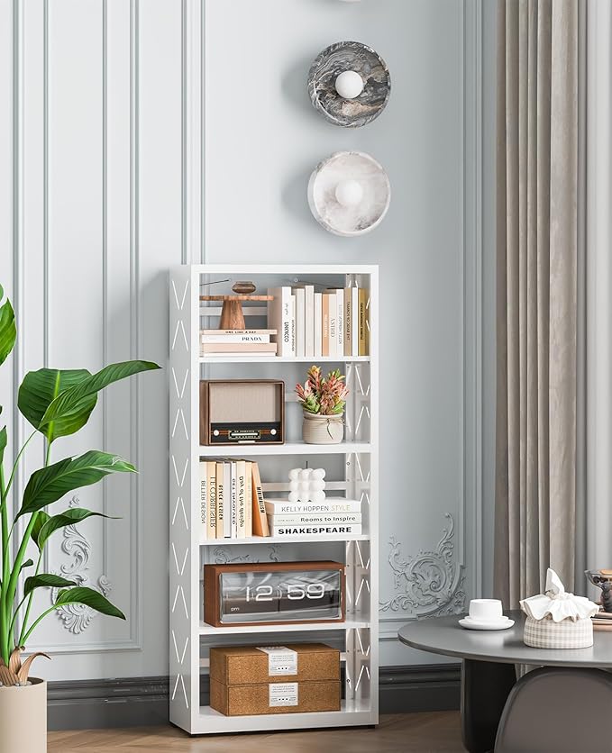 Heavy-Duty Metal Bookcase, 5-Tier Adjustable Bookshelf with Anti-Tip Kit & Leveling Feet, Heavy-Duty Metal Storage Organizer, Modern Display Shelves for Kitchen, Garage, Home Office