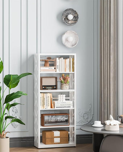Heavy-Duty Metal Bookcase, 5-Tier Adjustable Bookshelf with Anti-Tip Kit & Leveling Feet, Heavy-Duty Metal Storage Organizer, Modern Display Shelves for Kitchen, Garage, Home Office