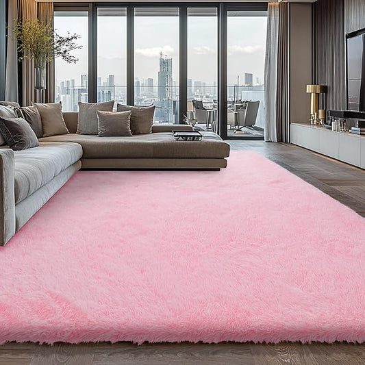 Large Shag Area Rugs for Living Room Bedroom,Big Ultra Soft Fluffy Pink Area Rugs for Dorm,Indoor Carpet Plush Rugs for Living Room Home Decor (Pink, 10X14 Feet)