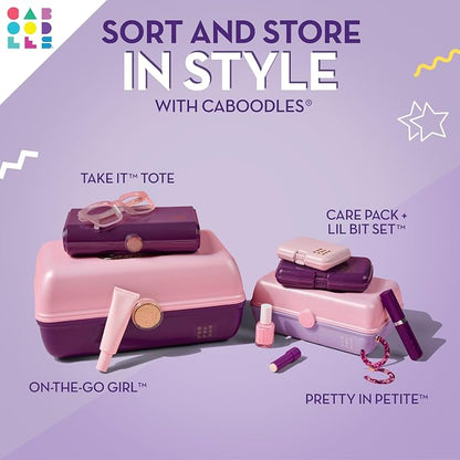 Caboodles On-The-Go Girl Makeup Box, Two-Tone Lavender on Blue, Hard Plastic Makeup Organizer Box, Built-In Mirror, Secure Latch for Safe Travel, Spacious Storage for Large Items