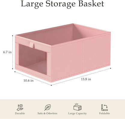 Criusia 6 Pack Linen Closet Organizers and Storage, Large Linen Closet Baskets for Organization, Foldable Storage Containers for Clothing, Towels, Jeans, Books, Shelves, Pink