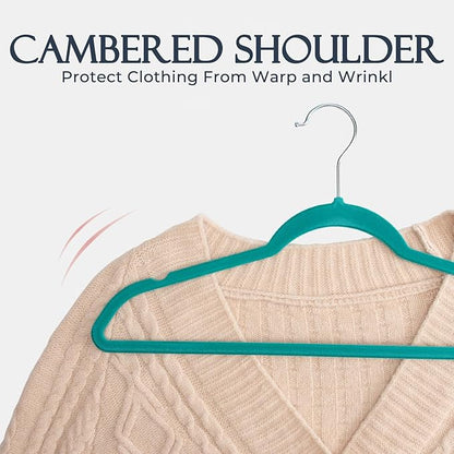 HOUSE DAY Mint Green Velvet Hangers 60 Pack, Non Slip Clothes Felt Hanger Heavy Duty for Coat, Premium Slim Space Saving Suit Hangers for Closet Organizer, 360° Rotating Silver Hook