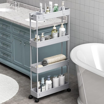 SPACELEAD Slim Storage Cart 4 Tier,Bathroom Organizer Rolling Utility,Mobile Shelving Unit Slide Out for Office, Kitchen, Laundry Room & Narrow Places,Gray