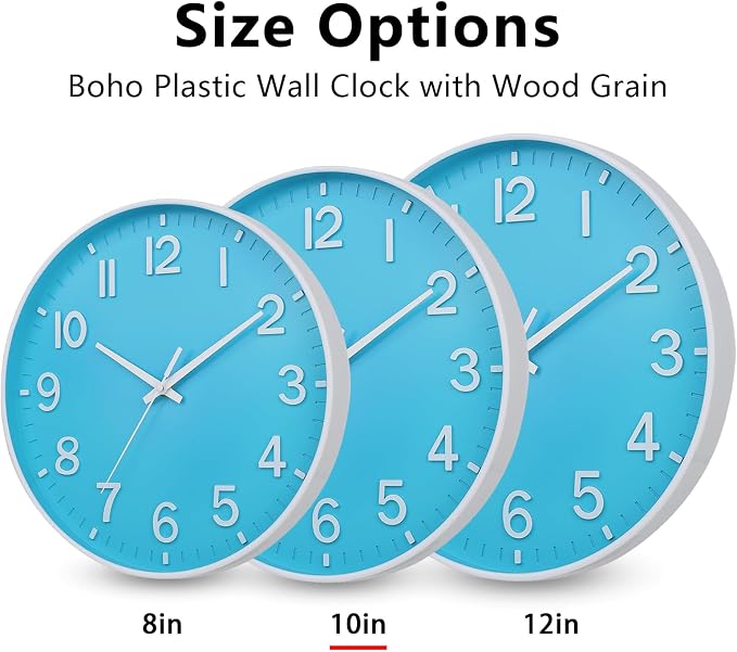 HZDHCLH Wall Clocks Battery Operated,Wall Clock Blue and White 10 inch Wall Clock Silent Non Ticking Modern 3D Numbers for Office Kitchen Classroom Bedroom Living Room Decor