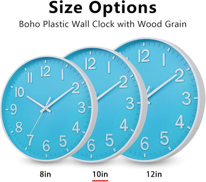 HZDHCLH Wall Clocks Battery Operated,Wall Clock Blue and White 10 inch Wall Clock Silent Non Ticking Modern 3D Numbers for Office Kitchen Classroom Bedroom Living Room Decor
