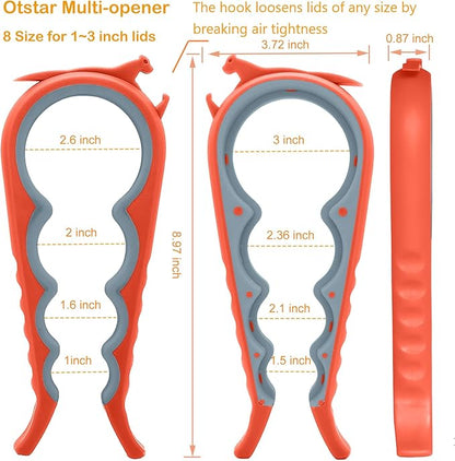 Otstar Jar Opener Bottle Opener and Can Opener for Weak hands, Seniors with Arthritis and Anyone with Low Strength, Mutil Jar Opener Get Lids Off Easily (Orange)