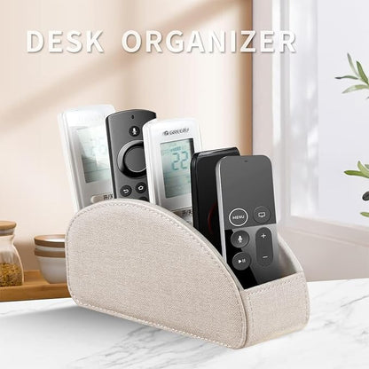 Remote Control Holder Leather 5 Rooms Desk Organizer and Decorations for Living Room, Bedside Storage Remotes Caddy for TV Controllers/ Makeup Brush Pen/ Office Stationery/ Art Supplies/ Eyeglasses
