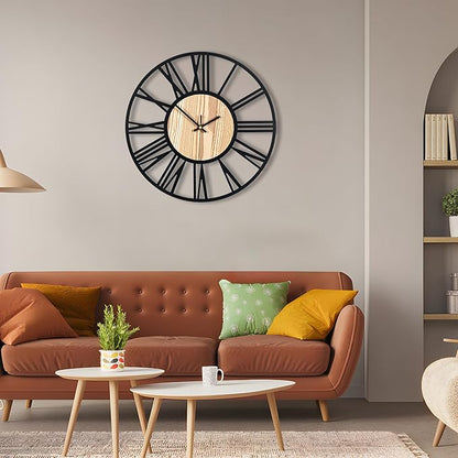 Blorple 20inch/50cm Large Wall Clocks for Living Room Decor,Bedroom,Battery Operated,Metal,Decorative,Analog,Silent,Non Ticking Big Wall Clock(Wooden Roman Numerals, 20 inches)
