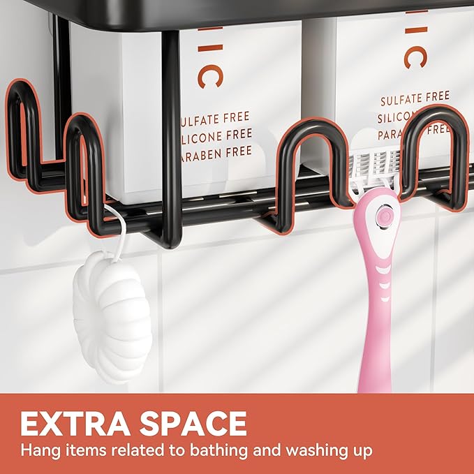 YASONIC Shower Caddy Organizer 5-Pack Bathroom Shelves for Inside Shower Racks, Soap Dish Toothbrush Holder &Hooks Home Decor, No Drilling Wall Mount Storage for Bath/Kitchen