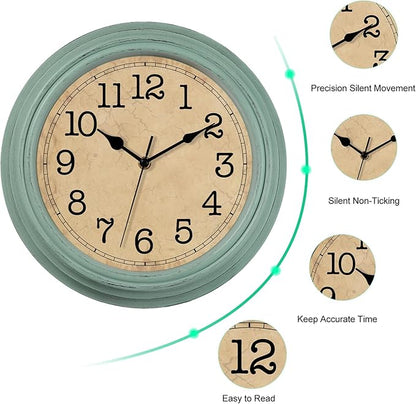 HYLANDA 12 Inch Wall Clock, Silent Non-Ticking Decorative Battery Operated Easy to Read for Kitchen Living Room, Bathroom, Bedroom, Office