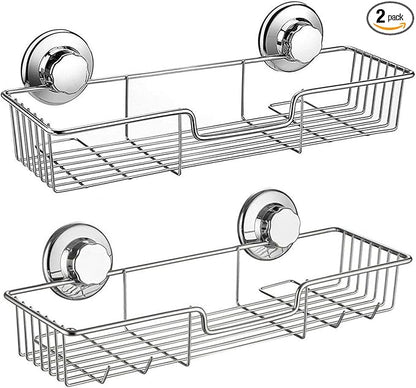 SANNO Suction Cup Shower Caddy Bathroom Caddies Storage Combo Organizer, No Damage Suction Cup,Rustproof Wire Basket for Kitchen & Bathroom Accessories - Rustproof Stainless Steel 2 Pack