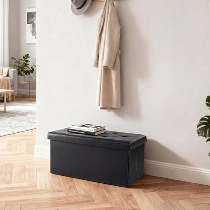 DUMOS 30 Inch Folding Storage Ottoman Bench, Large Hidden Storage Chest withThicker Foam Padded Seat, End of Bed Foot Rest Stool for Bedroom Living Room Entryway, Load 660 lbs, Black