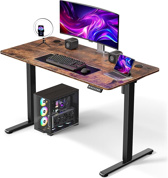 48" Electric Standing Desk Adjustable Height, Ergonomic Sit Stand Computer Desk for Home Office, Sturdy Motorized Workstation with Memory Controller & Timer, Brown