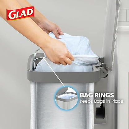 Glad 20 Gallon All Brushed Stainless Steel Trash Can with Clorox Odor Protection | Large Metal Kitchen Garbage Bin with Soft Close Lid, Garbage Bag Rings, Step On Foot Pedal and Waste Bag Roll Holder