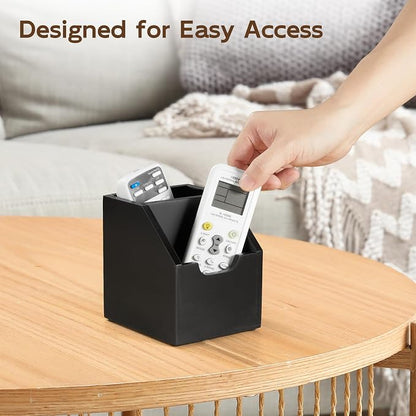 Remote Control Holder, TV Remote Holder, Wood Farmhouse Remote Caddy for Table, Remote Organizer Caddy with 2 Slots, Remote Storage Box for Home Office, Black