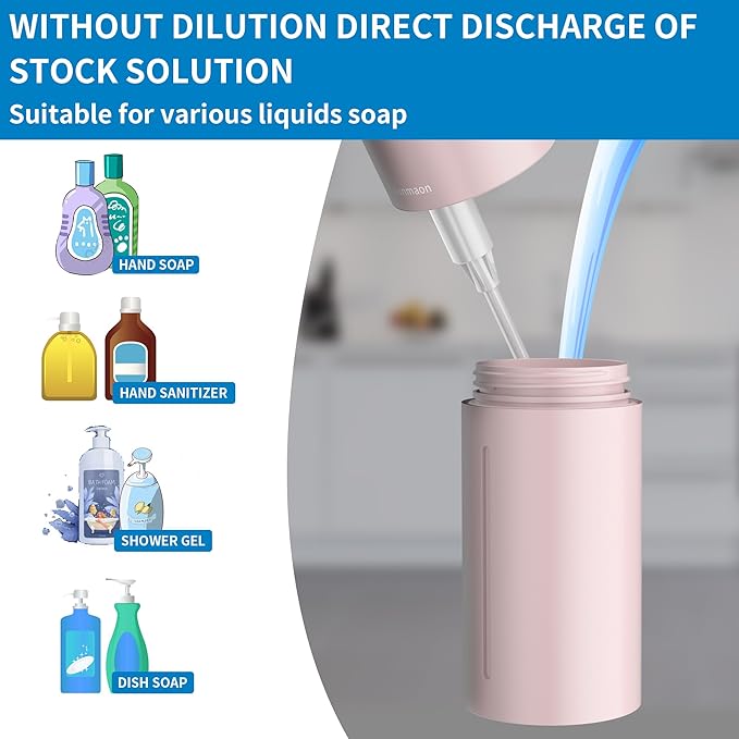 Aunmaon Automatic Soap Dispenser Touchless, Modern, Kitchen & Bathroom, Hands-Free, Adjustable Volume, Long Battery Life, Compatible with Thick & Thin Soap, Easy for Toddlers, Clog-Free, Pink