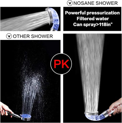 Nosame Shower Head with Hose and Bracket, Filter Filtration High Pressure Water Saving 3 Mode Function Spray Handheld Showerheads for Dry Skin & Hair