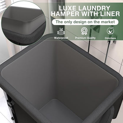 40 Gal(150L) Laundry Basket with Lid, Rolling Laundry Hamper with Wheels, Dirty Clothes Hamper with Metal Frame and Removable Bag Design, Suitable for Laundry Room, Bedroom - Black