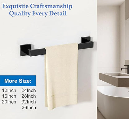 Towel Bar for Bathroom 12 Inch Matte Black Towel Holder 12/16/20/24/28/32/36 Inch Stainless Steel SUS304 Rustproof Towel Rack Modern Square Towel Rod for Bathroom Wall (1, Matte Black, 12 Inch)