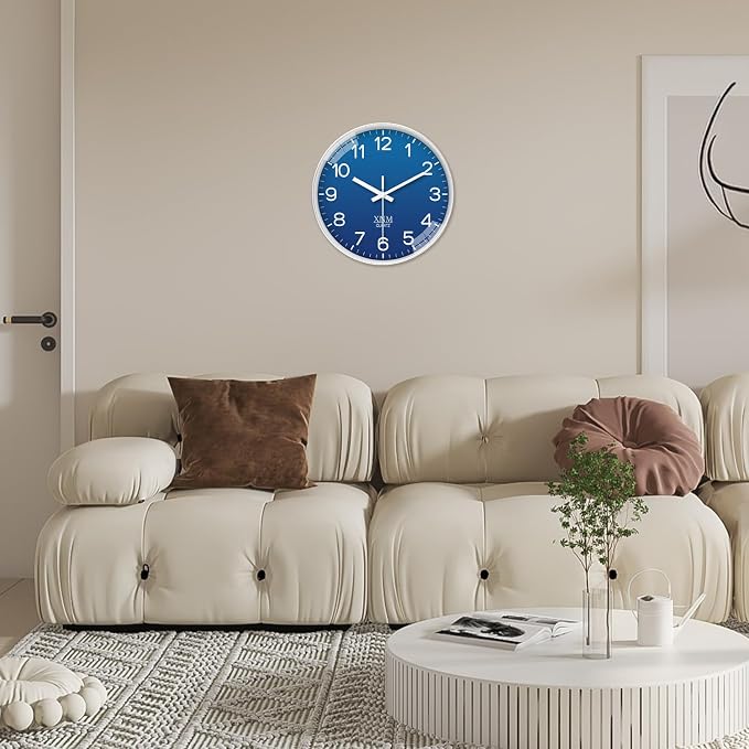 XNM 8 Inch Small Classic Navy Blue Wall Clocks Battery Operated Minimalist Wall Clock for Living Room Bedroom Silent Wall Clock Modern