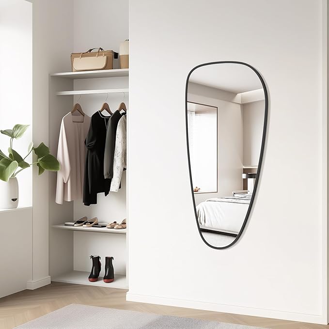 WallBeyond Asymmetrical Mirror, Irregular Wall Mirror, Wall Mirrors Decorative for Bedroom Living Room entryway Hall, Wall Mirror for mid Century Modern Decor 48" H x 22" W, Black
