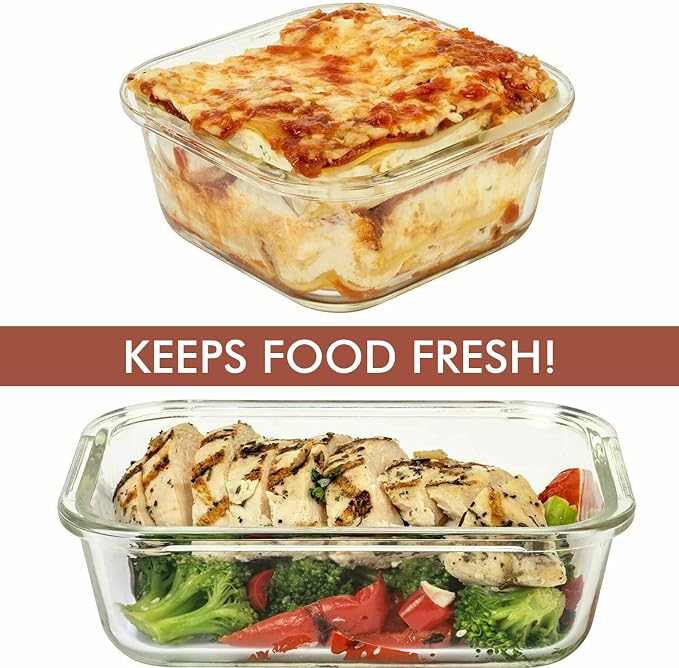 Razab 24 Pc Airtight Glass Food Storage Containers - Glass Meal Prep Containers - Freezer to Oven Safe - Steam Release Valve BPA Free - Airtight Bento Boxes - Leak Proof (12 lids & 12 Containers)