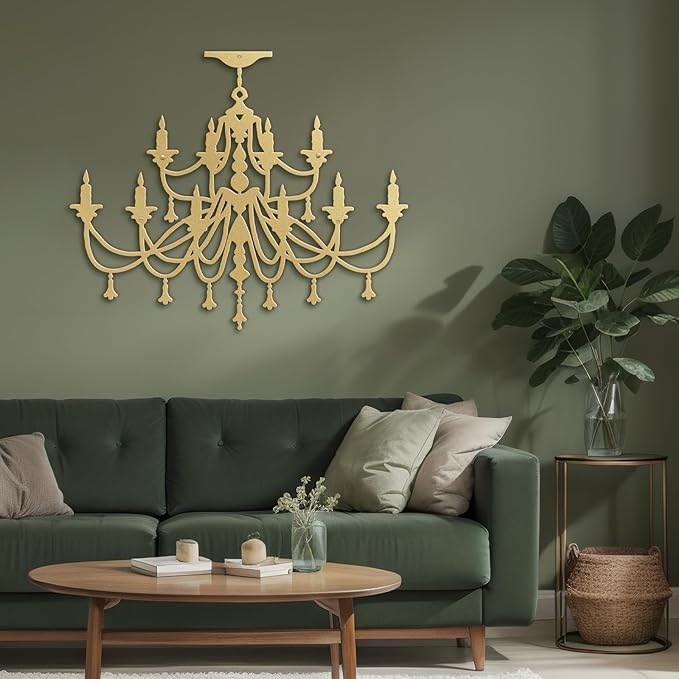 SIGNLEADER Metal Wall Decor Chandelier with CandlesMinimalist Modern Abstract Wall Sculpture Hangings Home Decoration for Living Room, Bedroom, Bathroom, Kitchen, Outdoor - 36" Gold
