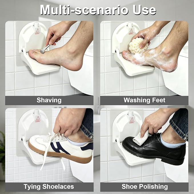 Multi-Purpose Suction Cup Foot Rest for Shower,No-Drill Foldable Anti-Slip Shower Foot Rest,Shower Step for Shaving Legs with Powerful Suction Cups,Supports Pregnant Women/Elder/Those with Back Pain