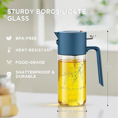 2Pcs 17oz Premium Olive Oil Sprayer for Cooking, 2 in 1 Glass Olive Oil Dispenser Bottle for Kitchen Gadgets, Spray Bottle with Portion Control for Salad, Frying, BBQ (Black & Blue)