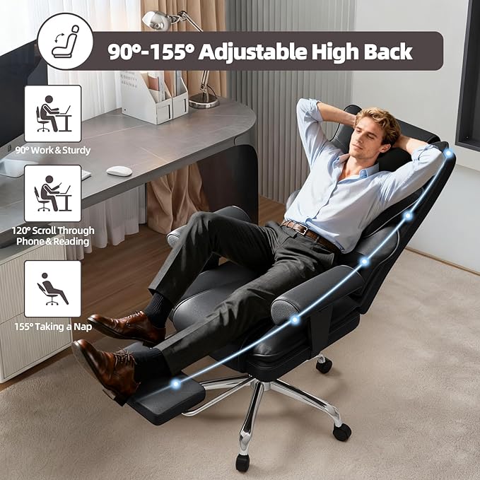 7-Point Massage Office Chair,Heated Manageral Chair,Ergonomic Executive Chair with Footrest,Adjustable Armrest，Computer Chair for Offices, Study Areas, Gaming Spaces,Black
