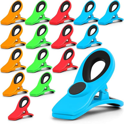 Jetmore 16 Pack Chip Clips Bag Clips, Office Paper Clamps, Multicolor Magnetic Clip for Food Packages, Multipurpose Plastic Clip for Food, Snack, Refrigerator, Kitchen, Paper, Binder Clips