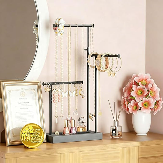 SRIWATANA Jewelry Organizer Display Extra Tall Necklace Holder 3 Tier Jewelry Tree Stand, Gift Idea (Weathered Grey & Black)