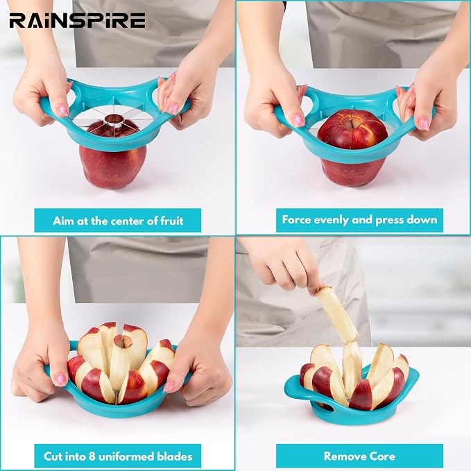 Rainspire Apple Cutter 8 Slices, 8 Blade Apple Slicer and Corer, Apple Corer Tool with Stainless Steel Blades, Super Sharp Fruit Cutter Fruit Slicer, Blue