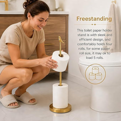 Bird Toilet Paper Holder Stand for 4 Rolls, Cute Animal Bathroom Decor, Funky Decorative Freestanding Toilet Roll Holder - Gold