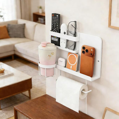 Bcareself Bedside Wall Organizer, Floating Bedside Shelf Wall Mount, Dorm Room Essentials, Remote Control Holder, Dorm Decor Organization and Storage Cool Teen Girls Trendy Stuff (White)
