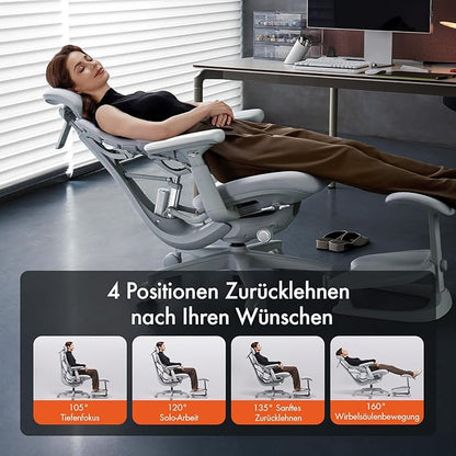 LiberNovo Dynamic Ergonomic Desk Chair + StepSync Footrest Bundle - Comfy Home Office Chair with Adaptive Lumbar Support, 160° Recline & Built-in Spine Stretch, Gray+48cm