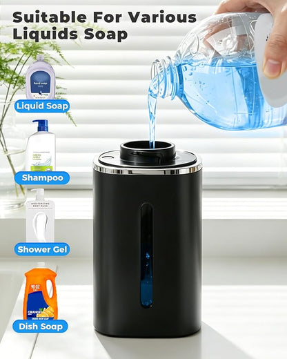 2 Pack Automatic Liquid Soap Dispenser, 13.5oz/400mL, USB Rechargeable, 9-Adjustable Liquid Levels, IPX5 Waterproof, Touchless & Wall/Tabletop Use for Kitchen Bathroom, Black
