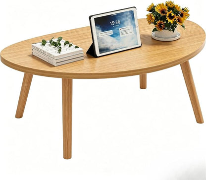 Coffee Table Low Table with Solid Wood Legs, 31.5x19.7 Large Coffee Table Side Table, Floor Table Desk for Sitting on The Floor, Living Room Furniture for Office Apartment Home, Pebble-Natural