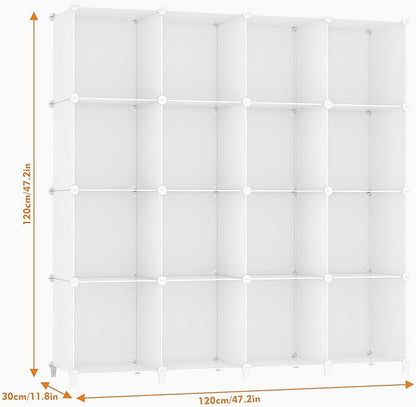 HOMIDEC Closet Organizers and Storage, 16 Cube Storage Organizer, Closet Organizer Bookshelf Cubes Shelves for Clothes, Bedroom, Kids Room, Bathroom, Wardrobe, Garment Racks, White