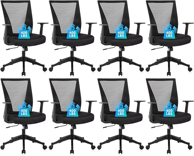 CLATINA Home Office Chair Ergonomic Desk Chair Mesh Computer Chairs with Armrests Executive Rolling Wheels Swivel Heavy Duty Chairs Office, Home, Black 8 Pack